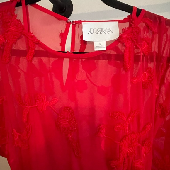 Mare Mare Amal Textured Red Floral Embroidered Mini Dress Tie Belt - Picture 5 of 6